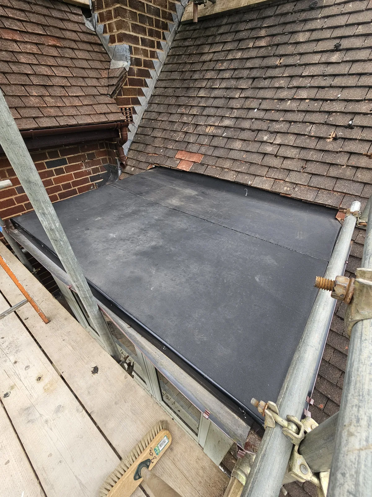 Flat roof installation in progress