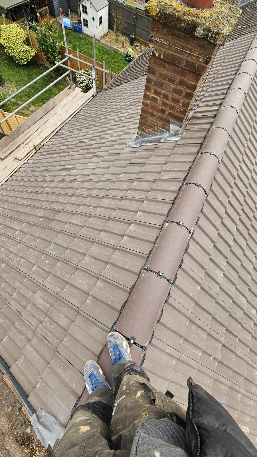 Fresh tiled roof from the ground